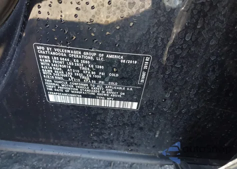 2019 Volkswagen Atlas 2.0T S from USA, damaged, VIN 1V2AP2CA9KC580705